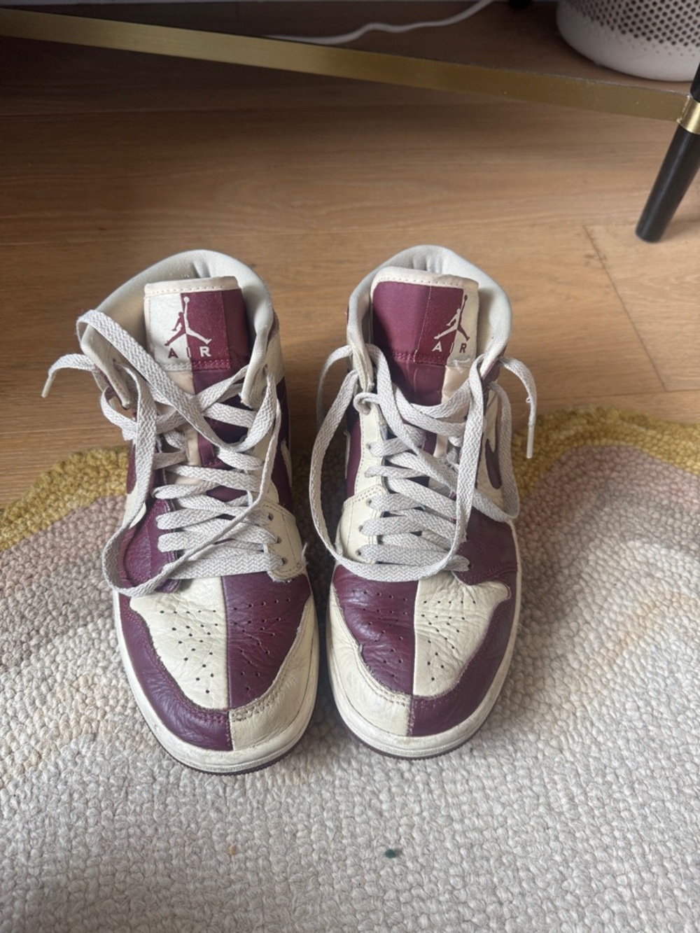 Nike High-Top Sneakers in Maroon and Cream Leather